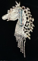 Crystal Horse Brooch Pin Custom Handmaid Rhinestone Vintage 3 x 3.5 inches