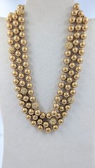 Vtg Signed CA MONOGRAM Three Strand GOLD TONE FAUX PEARL (9.5mm) Necklace 18”