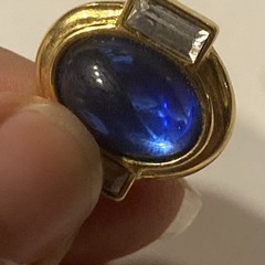 YSL Yves Saint Laurent Blue Glass Cabochon Gold-tone Pierced Earrings