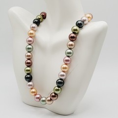 Lustrous Pastel Metallic Coated Glass Faux Pearls Earthy Jewel Tones 19 Inch