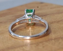 14K White Gold Engagement Ring 0.65CT.Natural Colombia Emerald Rectangular Shape