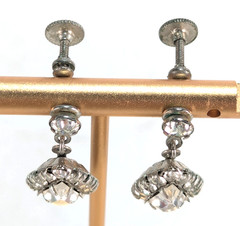 VTG Earrings Pear Cut Clear Rhinestone Halo Screw Back Prong Wedding Formal 1″