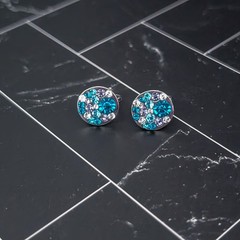 Vintage Clip On Earrings Silver Tone with Blue, Clear and Purple Gems 0.5″