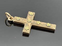 ATQ 1915 Rose Gold Filled Cross Pendant Yellow Gold Flower Accents 1.25″ ANNA