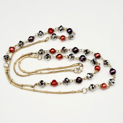 Colorful Burgundy and Plum Pearl with Crystal Beaded Long Station Necklace 36 in