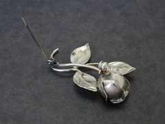 Vtg 835 Silver 3D Rose Bracelet Brooch Screw Back Earrings 3 pc Set Pin European