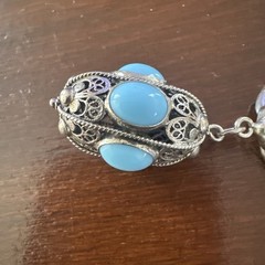 Vintage Silver Revival Charm Bracelet Etruscan 8″ and 800 Gemstones