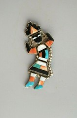 Old Pawn Zuni Indian Sterling Silver Inlayed Rainbow Man Pin – 3″