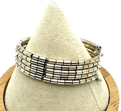 Mixed Metal 2 Tone Bracelet Cuff Vintage Gold & Silver Tone Beaded 5 Row