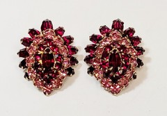 Vintage Pink Red Rhinestone Layered Schreiner Style Earrings