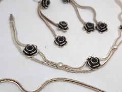 Vintage Set Necklace, Stud Earrings and Bracelet 925 Black Rose Ideal Gift