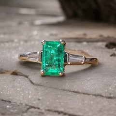 14K White Gold Engagement Ring 0.65CT.Natural Colombia Emerald Rectangular Shape