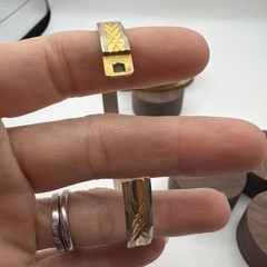 Vintage Gold Tone Bangle Bracelet Lot Hinged Push Clasp & Solid Slip-On Pair