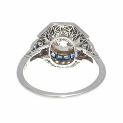 14K Gold FN 3.54CT Art Deco Sapphire Halo Lab Created Diamond Ring Vintage Style