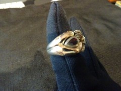 #595–VINTAGE BJC 925-14K–STERLING SILVER RING–SIZE-7–TWO STONES