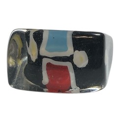 Vintage Acrylic Lucite Cocktail Ring Size 6 6.5 Black White Geometric Hand Made