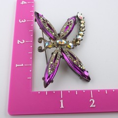 Graziano Purple Dragonfly & Aurora Borealis Rhinestone Figural Brooch