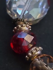 Vintage Chunky Faux Rhinestone Beaded Bracelet Red And Gold Tone Stretchable