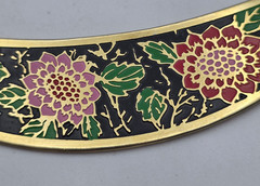 Vintage Black Floral Cloisonne Collar Necklace 17 in Gold Tone Taiwan