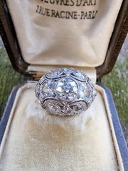 Edwardian Art Deco Diamond Bombe Ring 2.30ct Old European Cut Diamonds Platinum