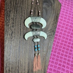 Antique Gold BOHO Tribal Totem Faux Bone TasselS Necklace