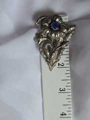 Art Deco Dress Clip Pot Metal Repousse Pot Metal Blue Paste Gem