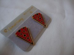 VINTAGE 1970s SAMUEL HUANG SIGNED CLOISONNE RETRO ABSTRACT BLACK & RED EARRINGS