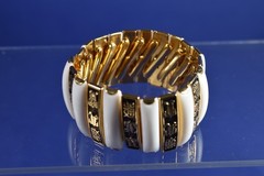 Vintage Gold Tone & White 1.25″ Wide Bracelet Hong Kong-Fits all Wrists