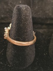 Vintage Costume Jewelry Copper Marbel Lke Stone Faux Pearls Scroll Work Ring