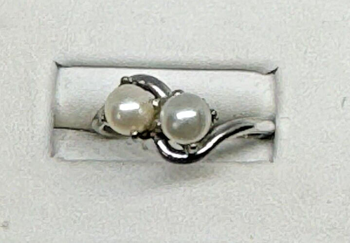 Vintage Dual 6mm Pearl Ring Sterling Silver Size 7.25 Uncas Mfg