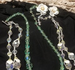 Vendome Jewelry Set, 2 Necklaces, Australian Crystal, Earrings, Bracelet, Green