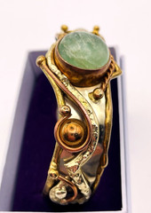 Vintage Mixed Metals Flourite Cabochon Cuff Bracelet