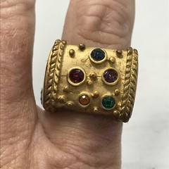 Vintage 18K HGE Plated Multi Color Crystals Unique Bold Look Ring varied sizes