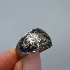 Vintage Soviet 875 Silver Niello Ring USSR Handmade Floral Size 8.5