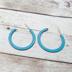 Vintage Earrings For Pierced Ears Light Bright Blue Hoops – Paint Chips/Tarnish
