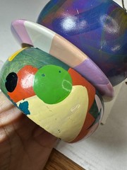 Vintage Bracelet Cuff Bangle Wood Painted 3 Piece Chunky Colorful
