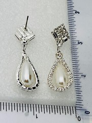 Vintage Charlestone Silver Tone Faux Pearl 70 Crystal Titanium Post Earrings