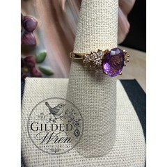 Timeless Vintage 10K Gold Natural Amethyst & Diamond Ring | Size 7