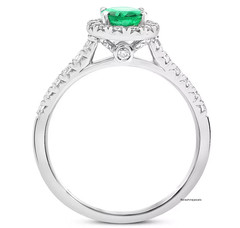 Simulated Green 0.68CT Emerald & White Moissanites 10K White Gold Halo Ring FN
