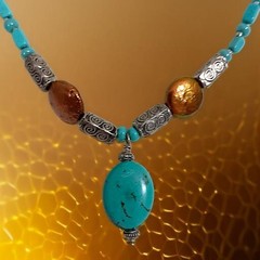 Turquoise Beaded Necklace Blue Howlite Nuggets Silver Tone Western Southwestern