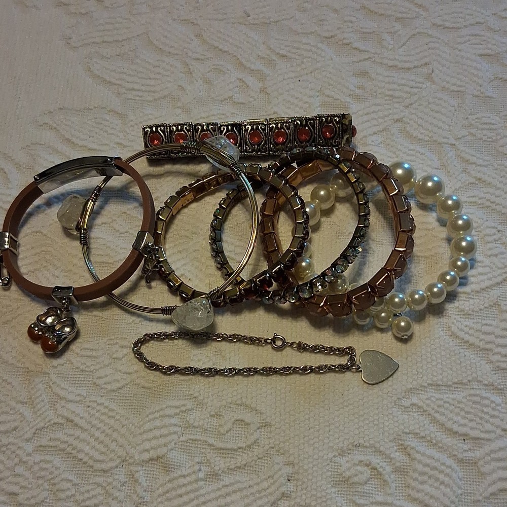 Women’s Fashion Jewelry Mixed Lot 8pc Bracelets & Bangles Rhinestone Pearl