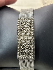 Vintage Square Marcasite Mesh Band Bracelet Magnetic Clasp 7″