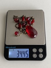 Vintage Red Teardrop Pendant 30in Bead Station Chain 30in Necklace 34g Ladies