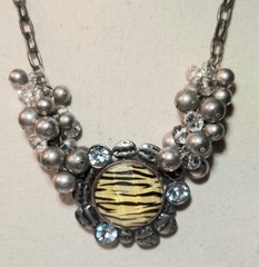 Chunky VCLM Signed Necklace Metal & Glass Beads Zebra Inspired Center 14-17″