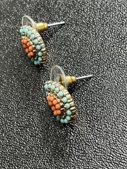 Vintage Small Blue & Orange Lucite Gold Tone Metal Earrings