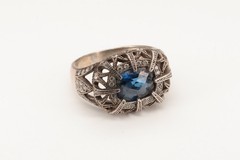 Marked ZATOS 925 Sterling Silver London Blue Topaz Antique Style Ring Size 9