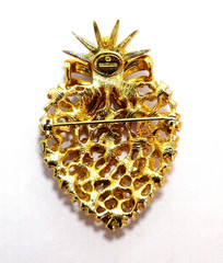 Vintage Signed Graziano Angel Cherub Pink Enamel & AB Rhinestone Heart Brooch