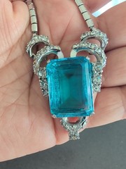 Vintage Teal Blue Glass Rinestone Set Silver Tone Estate Jewelry R123