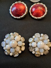 Vintage Lot of 8 Pairs CLIP-ON Gold/Silver Tone Red/White Varied Earrings Lot J7
