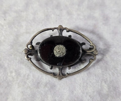 Vintage Art Deco Black Onyx & Marcasite Brooch in Sterling Setting 1.25″